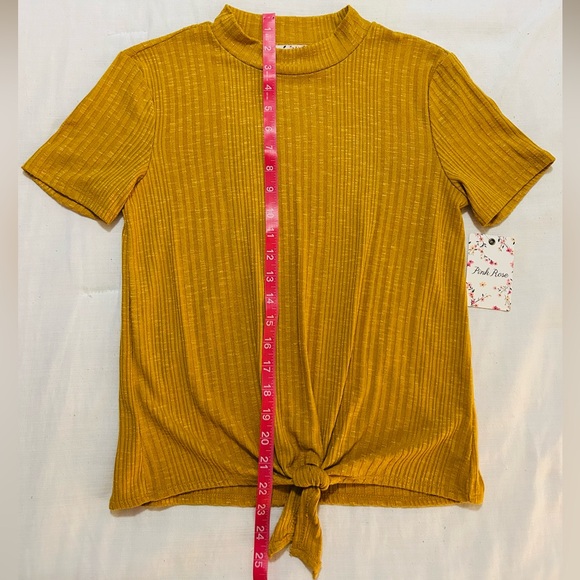 NWT Pink Rose Women’s Tie Front Ribbed Top in Gold - Picture 4 of 9